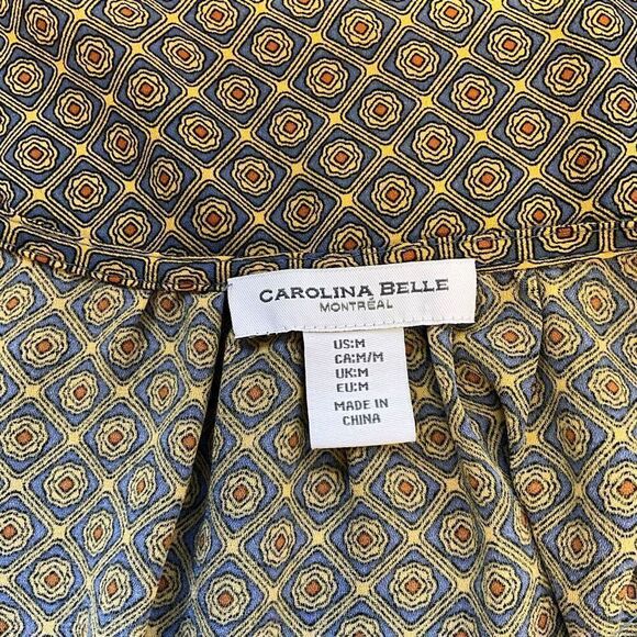 Carolina Belle Montreal Women’s Medium Yellow Blue Short Sleeve Blouse Top - Picture 10 of 13